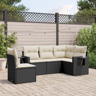 vidaXL Set De Muebles De Jard&iacute;n 5 Pzas Y Cojines Rat&aacute;n Sint&eacute;tico Negro Vidaxl