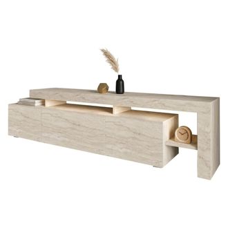 Dmora Mueble Para Tv Trasacco, Un Estante, Puerta Abatible, Frontal, 3 Puertas, 192x37x53h Cm Beige M&aacute;rmol
