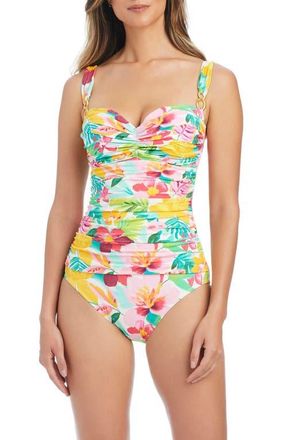 Bleu Rod Beattie Shirred One-Piece Swimsuit in White at Nordstrom, Size 12