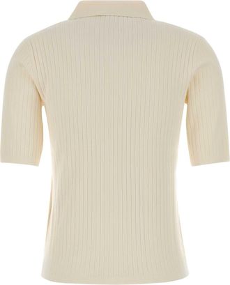 MM Studio Womens Polo Shirt Ivory Viscose Polyester