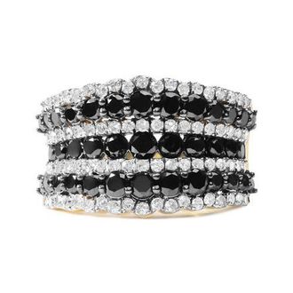 House of Brilliance 14K Yellow Gold Plated Silver 1 3/4 Cttw Black and White Diamond Multi Row Band Ring in Yellow Gold Over Silver at Nordstrom, Size