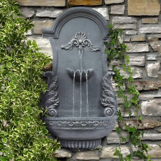 PRIMROSE Outdoor Wall Mounted Angel Wings Fountain Antique Effect 83cm in Grey