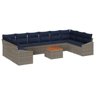 vidaXL Conjunto De Sof&aacute;s De Jard&iacute;n 11 Pcs Gris Y Azul Marino Vidaxl