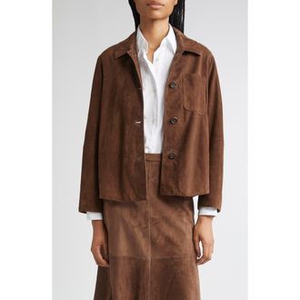 Max Mara Cloe Suede Shirt Jacket in Dark Brown at Nordstrom, Size 10