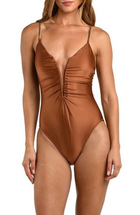 L'agence Lilou Shimmer V-Wire One-Piece Swimsuit in Bronze at Nordstrom, Size X-Large