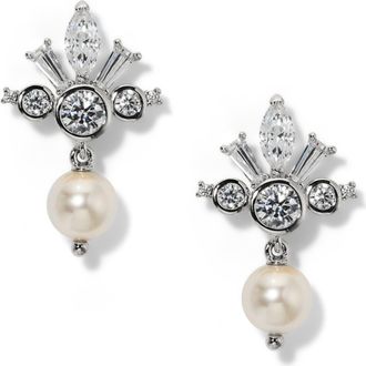 Nadri Undersea Crown Imitation Pearl Drop Earrings in Rhodium at Nordstrom