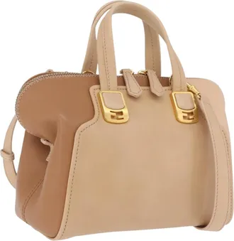 Fendi Chameleon Satchel Leather Beige Leather Handbag (Pre-Owned)