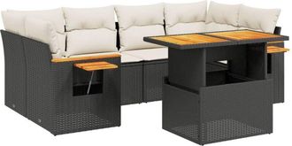 vidaXL Set De Comedor De Jard&iacute;n 7 Pzas Y Cojines Rat&aacute;n Sint&eacute;tico Negro Vidaxl
