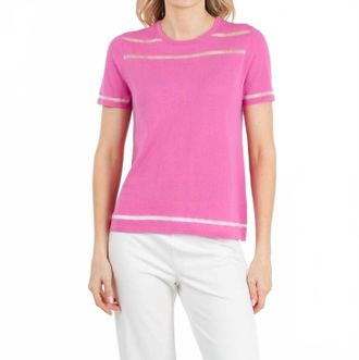 Peace of Cloth Sheer Stripe Short Sleeve Crew Top In Petal