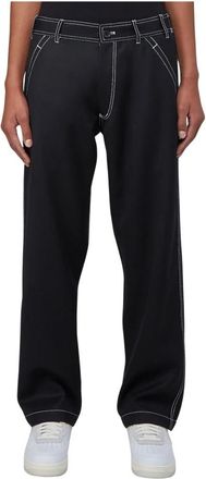 Comme Des Gar&ccedil;ons Contrast-Stitch Wollen Broek - Heren - Straight fit broeken - Zwart - M - Wol - Broeken