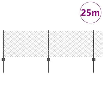Berkfield Home Sturdy Chain Link Fence with 22 U Posts Grey 0.6x25 m Steel