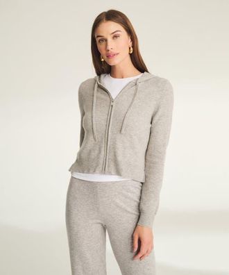 Naadam Signature Cashmere Cropped Zip Up Hoodie in Cement at Nordstrom, Size 3X-Large