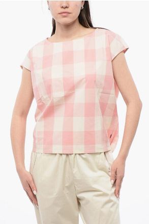 Woolrich Gingham Cotton Sleeveless Blouse with Drawstringed Bottom size Xs