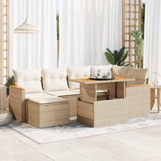 vidaXL Set Sof&aacute;s Jard&iacute;n Y Cojines 7 Pzas Rat&aacute;n Sint&eacute;tico Acacia Beige Vidaxl