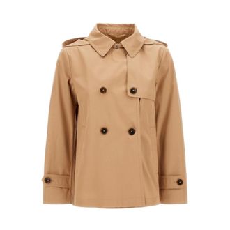Herno Double-Breasted Coats, female, Brown, Size: XL Camel Peacoat in Cotton Gabardine
