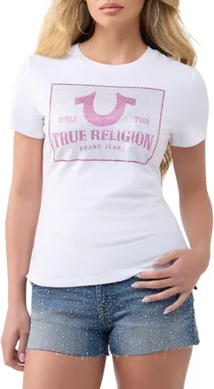 True Religion Crystal Classic Crewneck T-Shirt in Optic White at Nordstrom, Size Xx-Large