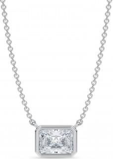 Allurez Radiant Lab Diamond Solitaire Pendant Necklace 14K White Gold (1.00ct)