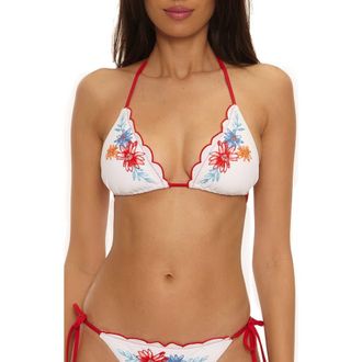 BECCA by Rebecca Virtue Countryside Embroidered Bikini Top in White at Nordstrom, Size Medium