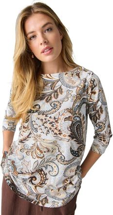 Jessica London Stretch Cotton Boatneck Tunic in Azure Khaki Paisley at Nordstrom, Size 40