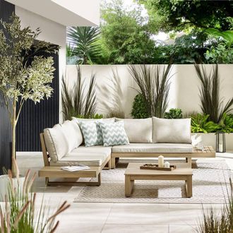 Furniturebox Brisa Solid Wood 5 Seat Outdoor Sofa Set in Beige