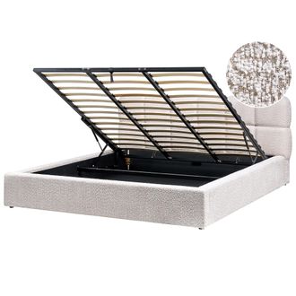 Beliani Cama Moderna Con Almacenaje De Boucl&eacute; Beige Claro 180 X 200 Cm Baston