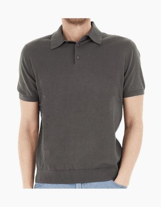 A|X Armani Exchange Mens Regular Fit Embroidered Logo Knitted Raven Grey Polo Shirt - Size: 40