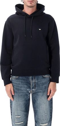Emporio Armani Black Logo-Embroidered Hoodie