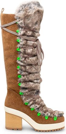 Hogan Fur-Trimmed Lace-Up Knee-High Boots