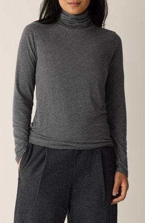 Eileen Fisher Long Sleeve Turtleneck Top in Charcoal at Nordstrom, Size Xx-Small