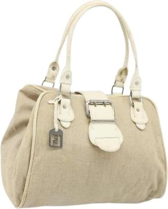 Fendi Pre-owned Handbags, female, Beige, Size: ONE SIZE Pre-owned Canvas Hand Bag