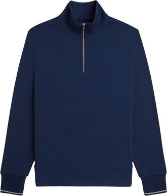 Fred Perry Mens Half Zip Sweatshirt Tennis Blue Cotton - Size X-Large
