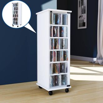 VCM Wood CD DVD Stand Shelf Valenza Glass Door in White