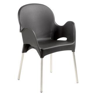 Dmora Silla De Exterior Vashti, Apilable, Made In Italy, Con Brazos, Antracita Negro