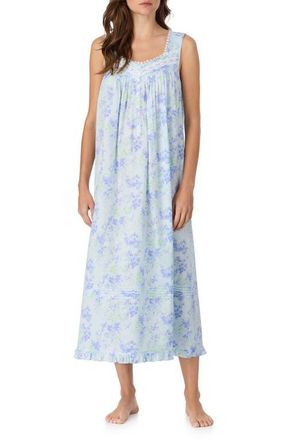Eileen West Sleeveless Cotton Ballet Nightgown in Aqua Flower at Nordstrom, Size X-Small