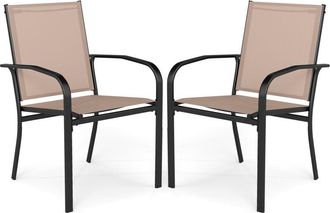 Costway Garden Chairs Set of 2 Stackable Outdoor Dining Chairs w/Armrests-Brown