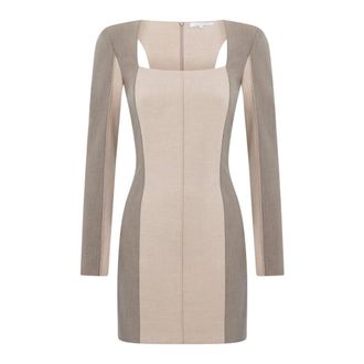 Patrizia Pepe Patrizia Pepe, Short Dresses, female, Multicolor, Size: S Structured Beige Dress with Color Contrasts