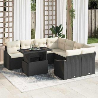 vidaXL Conjunto De Sof&aacute; De Jard&iacute;n 9 Pcs Negro Y Crema 100 X 55 X 73 Cm Vidaxl