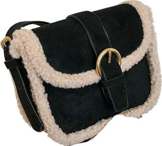 Generic Compatible For Lamb Fur Womens Crossbody Bag Single Shoulder Outdoor Handbag Compact(Black B)