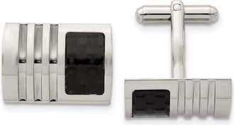 Diamond2Deal Stainless Steel Brushed Black Carbon Fiber Inlay Cufflinks