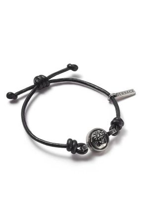 Versace Mens Leather Slide Bracelet in Black-Palladium at Nordstrom