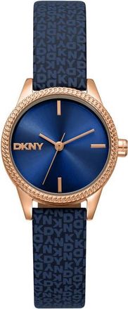 DKNY L 113 Leather Strap Watch in Dark Blue at Nordstrom
