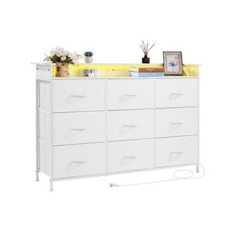 OEM C&oacute;moda De Tela, C&oacute;moda Alta 1260 X 320 X 845 Mm Con 9 Cajones, Marco De Metal Resistente, Luces Led Y Toma De Corriente Incorporada, Torre De Almacena