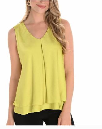 Frank Lyman Design V-Neck Luster Satin Tank In Kiwi