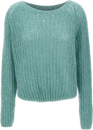 Kaos Openwork Knit Top with Sequins - Dames - Ronde hals truien - Groen - M - Pailletten - Truien & Vesten