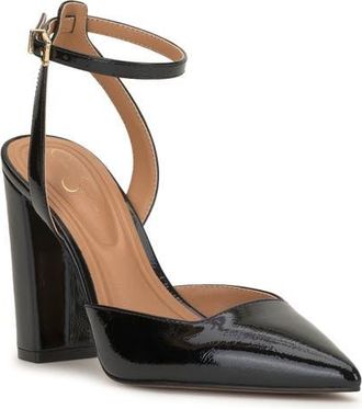 Jessica Simpson Nazela Pointed Toe Ankle Strap Pump in Black Patent at Nordstrom, Size 5.5