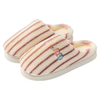 Generic Mens Womens Plush Slippers Slip-On Striped Soft Fleece Fuzzy Indoor House Couples Slippers Memory Foam Soft Sole Warm Home Shoes Footwear Lightweight 