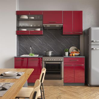 Vicco Mueble De Cocina Fame-line, Burdeos Brillo Intenso/antracita, 200 Cm, Et Antracita