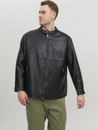Jack & Jones Plus Size Bikerjacke JJEROCKY CLEAN JACKET NOOS PLS, Herren, Gr. 5XL, schwarz, Web, Obermaterial: 91% Polyester, 7% Baumwolle, 2% Viskose, JACK & JONES PLUSSIZE