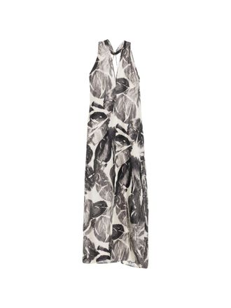 Alysi Womens V-Neck Print Detail Sleeveless Printed Silk Dress