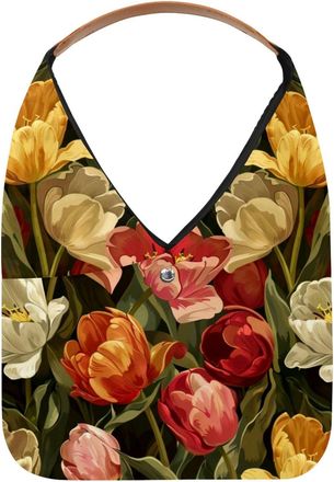 Generic Tulips Pattern Reusable Lightweight Grocery Bags - Foldable Into Compact Pouch, Washable & Sturdy, Multipurpose for Shopping and Travel